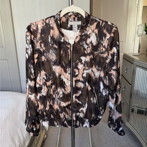 H&M Women's Abstract Bomber Jacket Brown Black Pink White Size 6